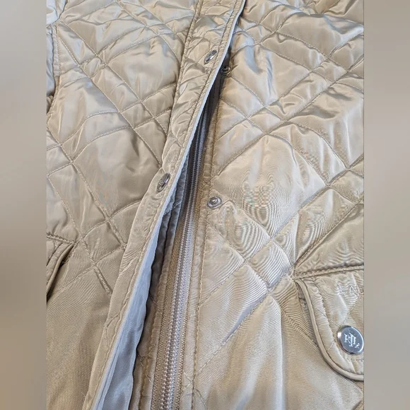 Lauren Ralph Lauren Quilted Jacket Black Label Hooded Coat Beige Classy Used L - Picture 3 of 12